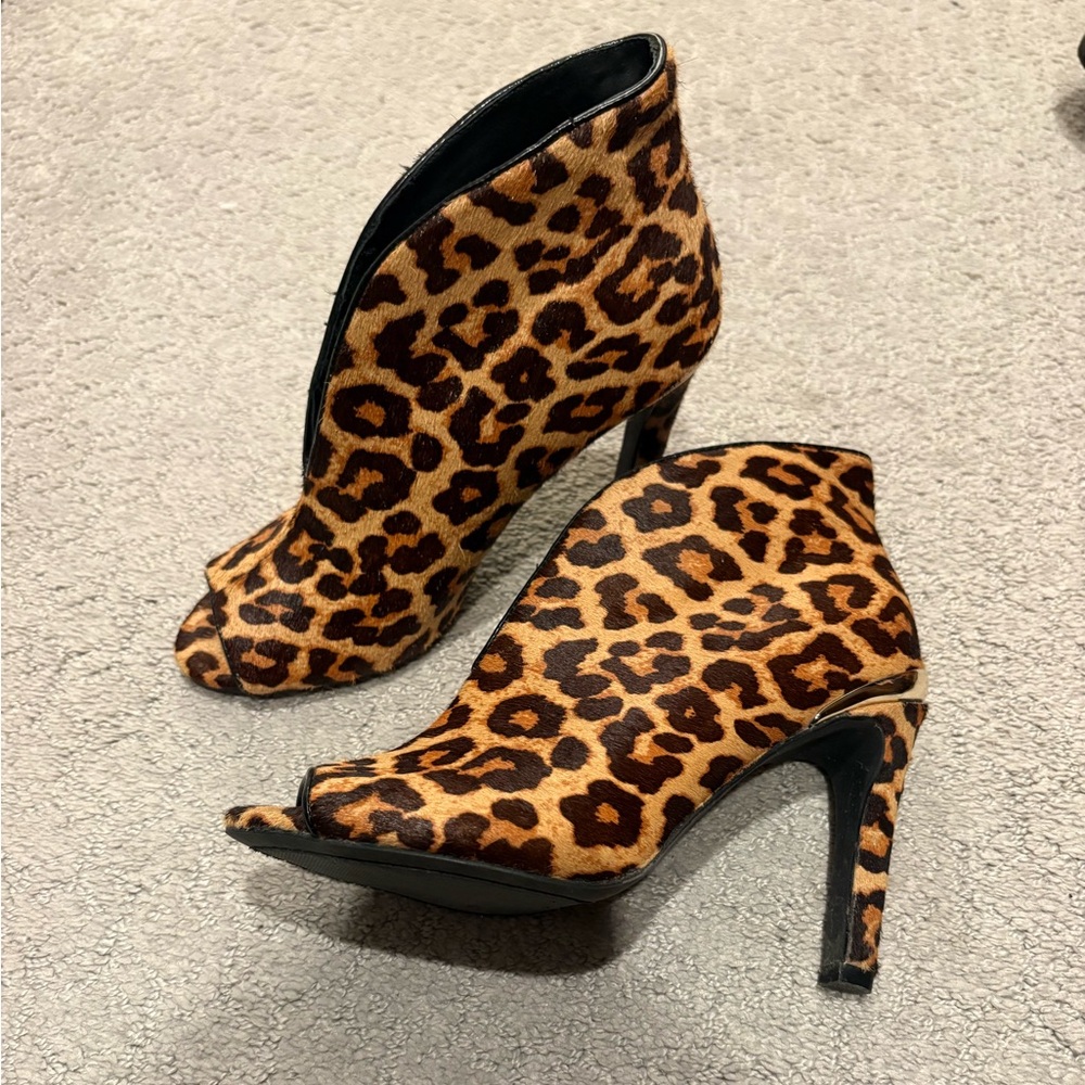 Leopard Print High Heel Ankle Boots